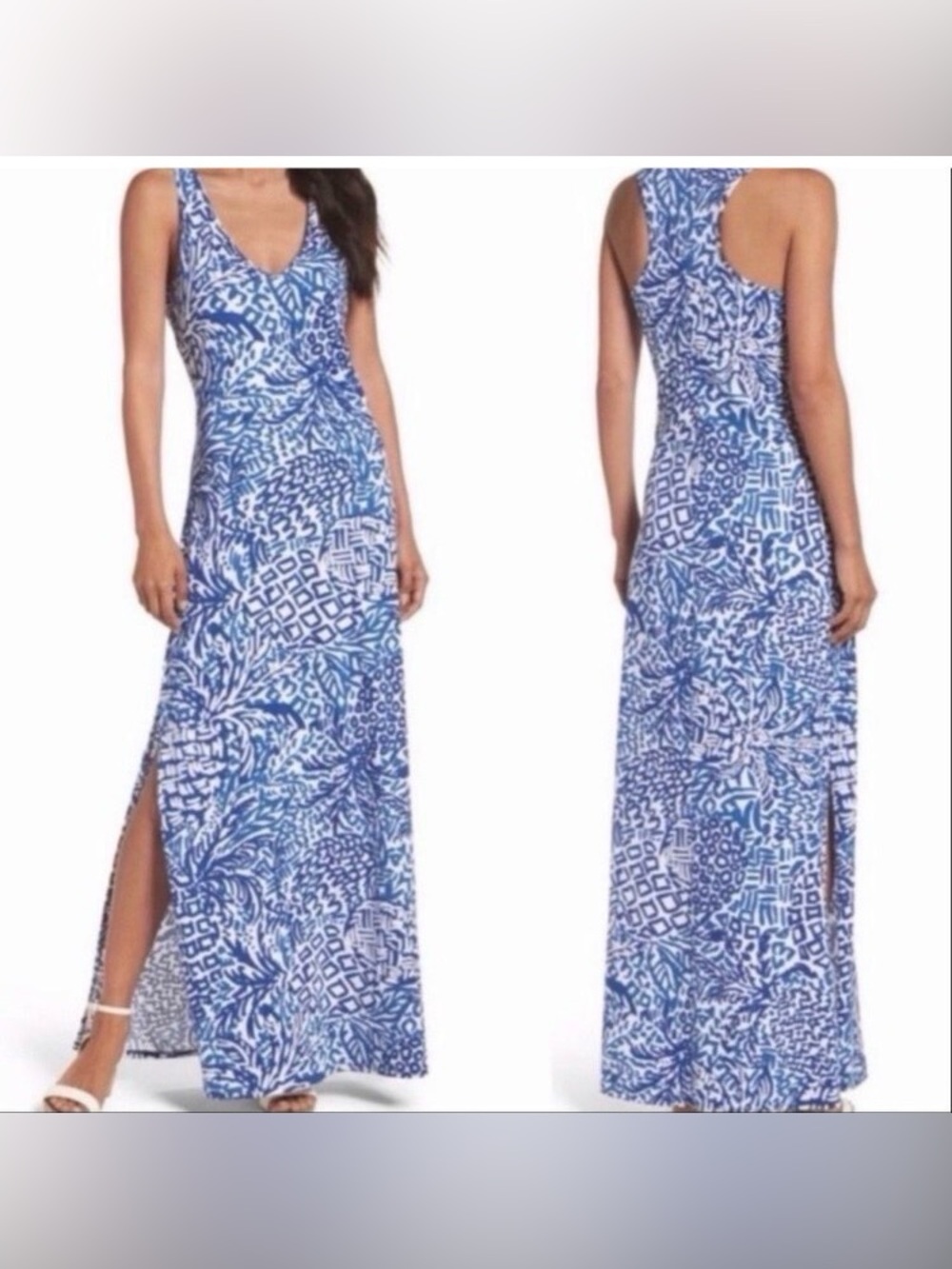 LILLY PULITZER KERRI PINEAPPLE INDIGO HOME SLICE LARGE PIMA COTTON MAXI DRESS